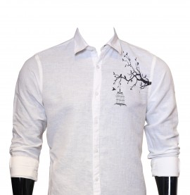 White With Bird Print