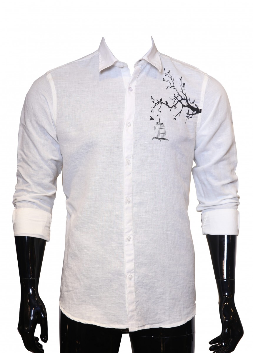 White With Bird Print