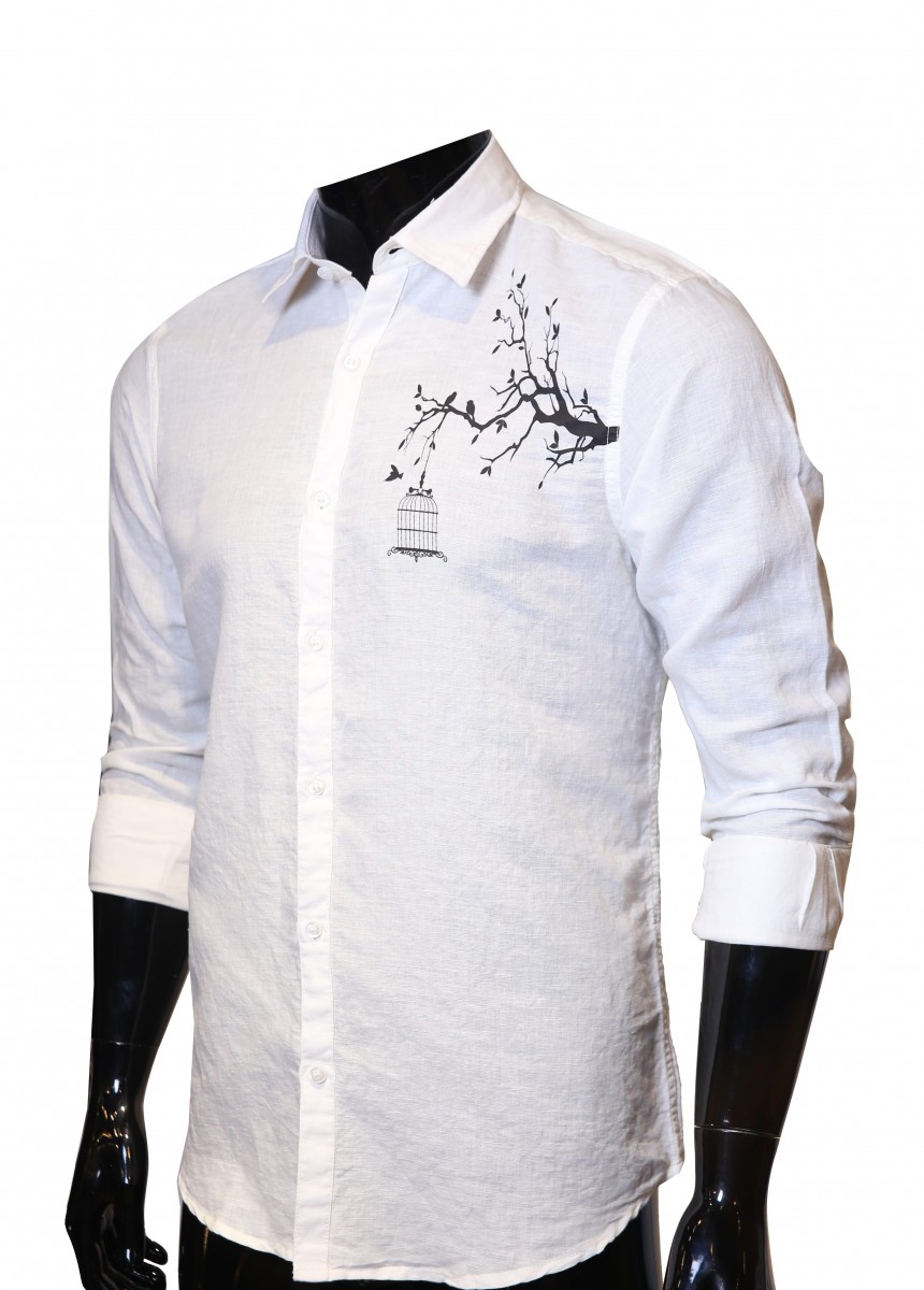 White With Bird Print