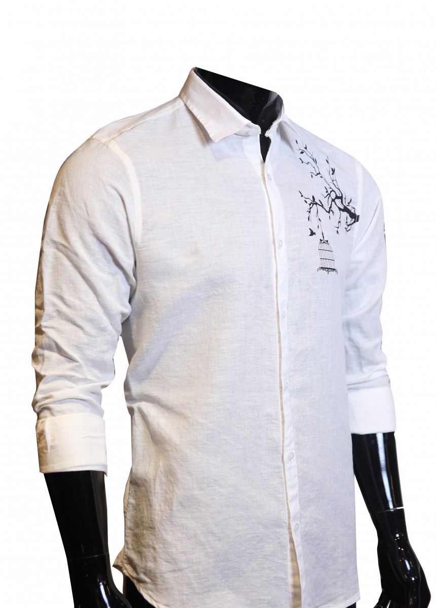 White With Bird Print